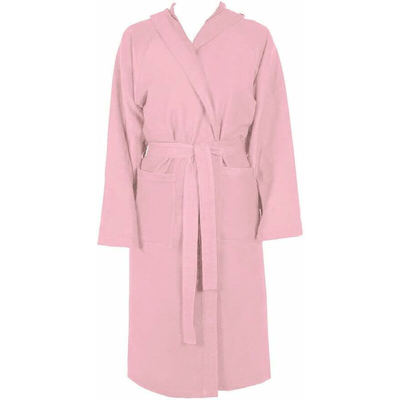 foto del prodotto emmevi mv s.p.a. accappatoio microfibra moderno tinta unita morbido uomo donna cintura tasche cappuccio rosa l