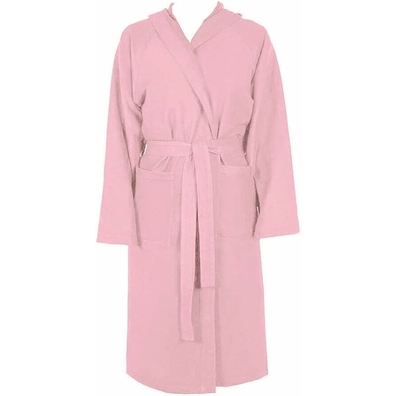 foto del prodotto emmevi mv s.p.a. accappatoio microfibra moderno tinta unita morbido uomo donna cintura tasche cappuccio rosa m