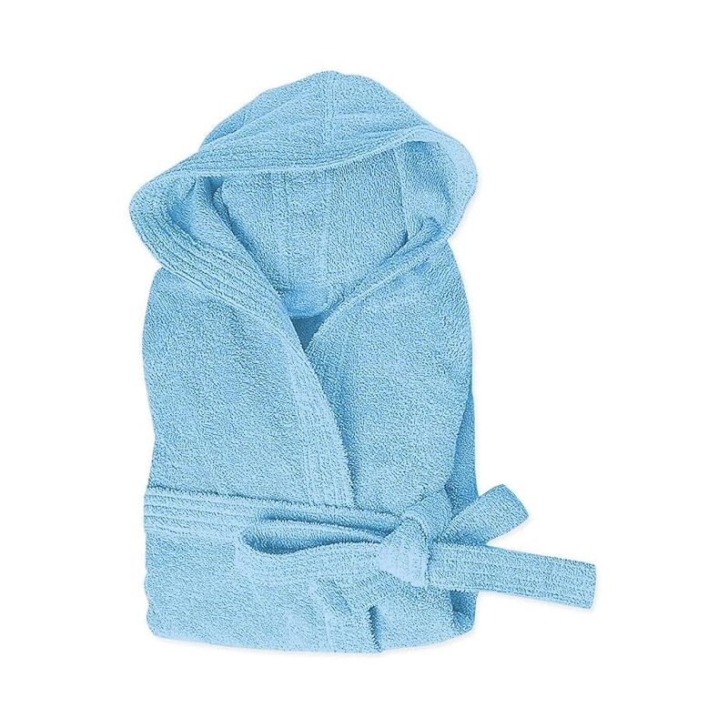 foto del prodotto emmevi mv s.p.a. accappatoio spugna 100 cotone tinta unita morbido uomo donna cintura tasche cappuccio azzurro l