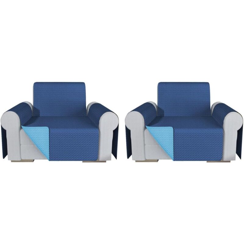 foto del prodotto emmevi mv s.p.a. coppia set 2 copripoltrona proteggi salva poltrona universale fodera double face elegante blu