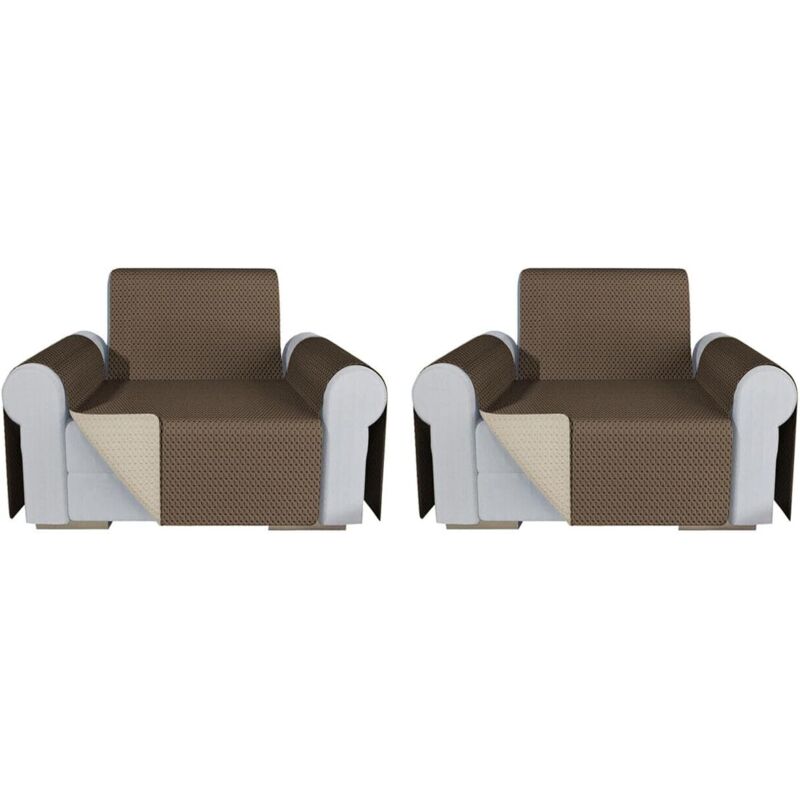 foto del prodotto emmevi mv s.p.a. coppia set 2 copripoltrona proteggi salva poltrona universale fodera double face elegante marrone