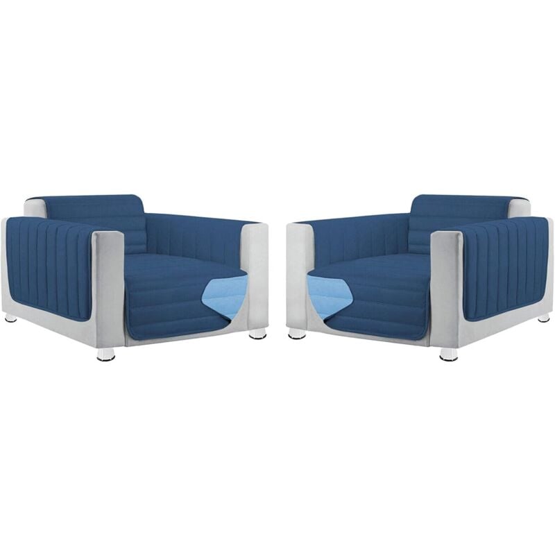 foto del prodotto emmevi mv s.p.a. coppia set 2 copripoltrona salva poltrona universale imbottito morbido double face elegante blu