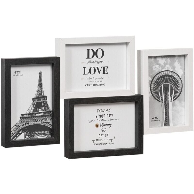 foto del prodotto emmevi mv s.p.a. cornice portafoto multipla mosaico legno mdf porta foto parete bianco nero 4 foto da 10x15 cm