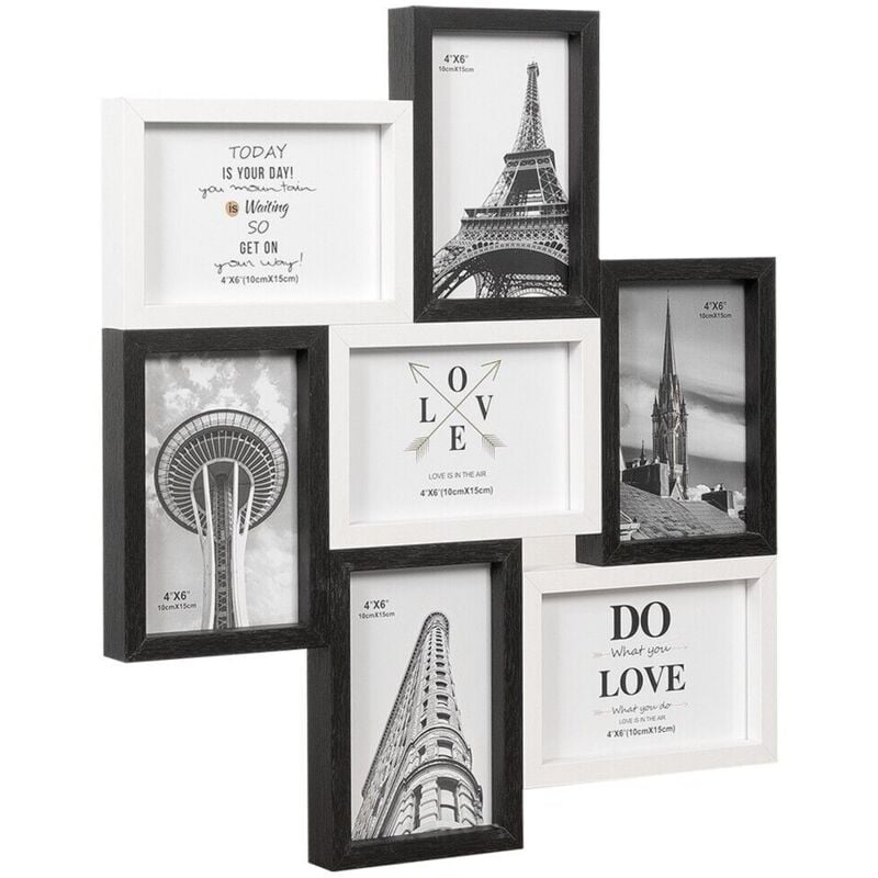 foto del prodotto emmevi mv s.p.a. cornice portafoto multipla mosaico legno mdf porta foto parete bianco nero 7 foto da 10x15 cm