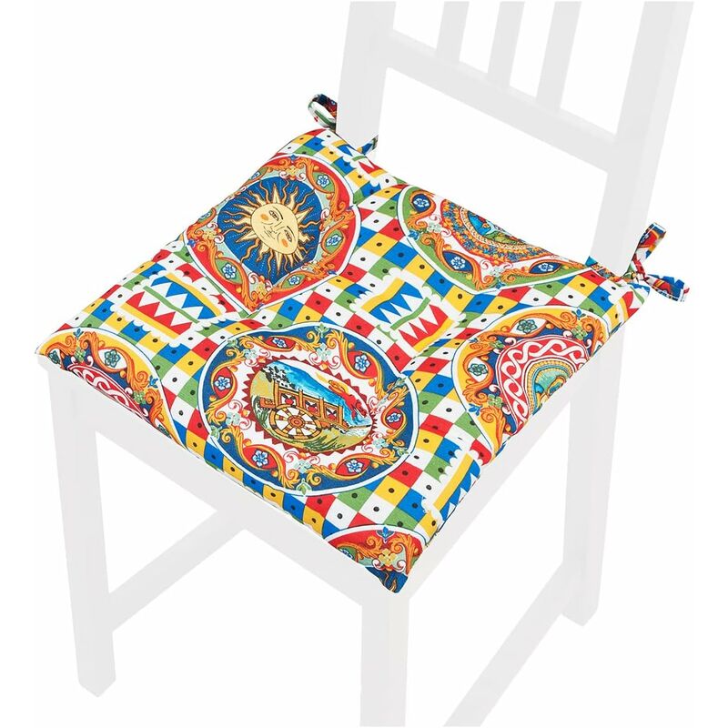foto del prodotto emmevi mv s.p.a. cuscino sedia con laccetti mosaico siciliano coprisedia universale lavabile 100 made in italy