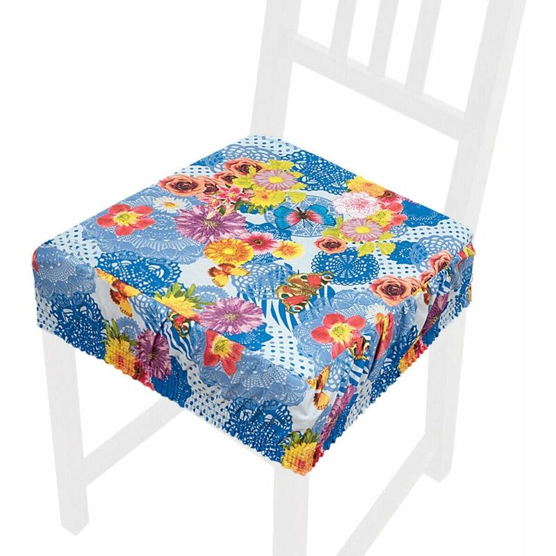 foto del prodotto emmevi mv s.p.a. cuscino sedia cotone sfoderabile lavabile fascia elastica coprisedia farfalla 100 made in italy blu