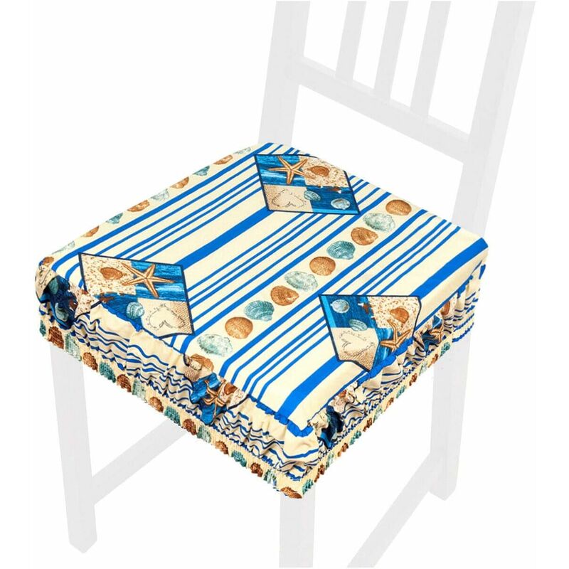 foto del prodotto emmevi mv s.p.a. cuscino sedia cotone sfoderabile lavabile fascia elastica coprisedia righe conchiglie 100 made in italy bianco