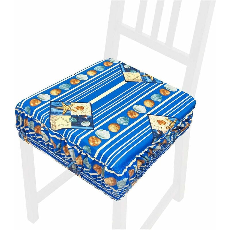 foto del prodotto emmevi mv s.p.a. cuscino sedia cotone sfoderabile lavabile fascia elastica coprisedia righe conchiglie 100 made in italy blu