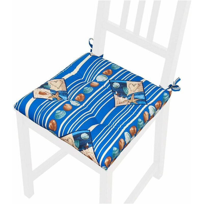 foto del prodotto emmevi mv s.p.a. cuscino sedia morbido universale righe conchiglie lacci per fissaggio lavabile coprisedie 100 made in italy blu