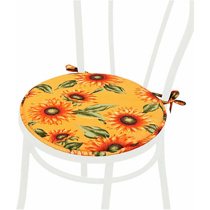 foto del prodotto emmevi mv s.p.a. cuscino sedia rotondo morbido lavabile laccetti fissaggio girasoli 100 made in italy giallo