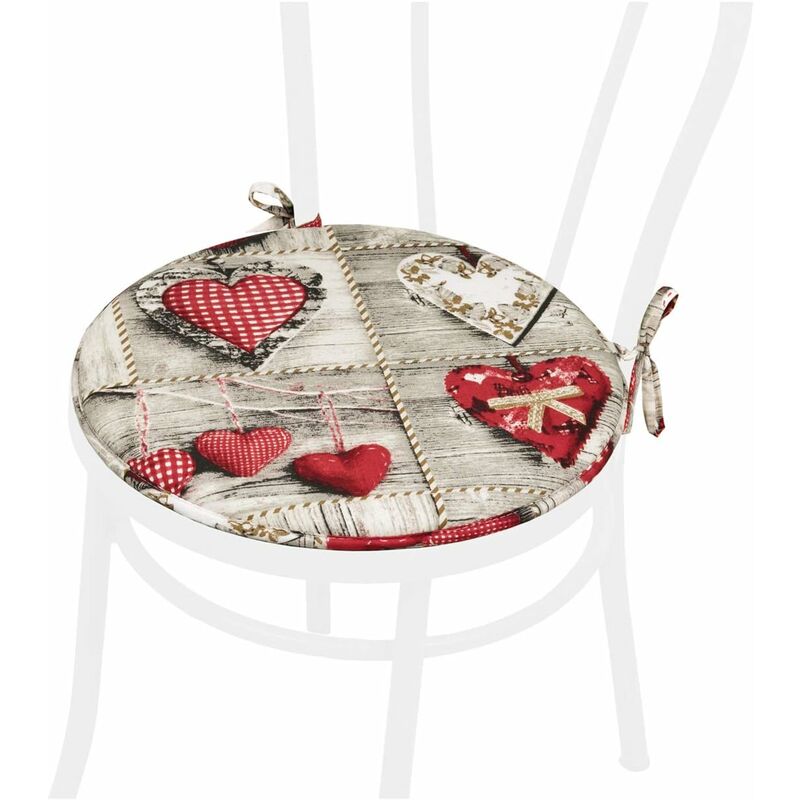 foto del prodotto emmevi mv s.p.a. cuscino sedia rotondo morbido lavabile laccetti fissaggio shabby chic cuori 100 made in italy