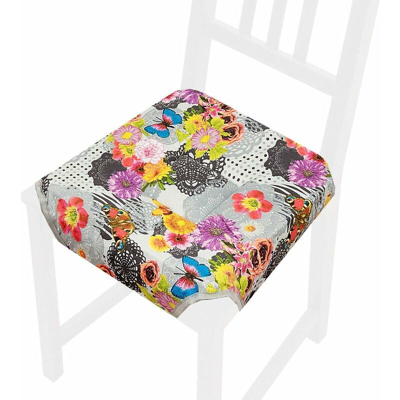 foto del prodotto emmevi mv s.p.a. cuscino sedia universale cotone lavabile coprisedia morbido fiori farfalla 100 made in italy grigio