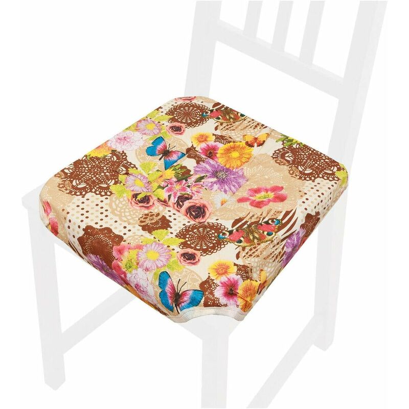 foto del prodotto emmevi mv s.p.a. cuscino sedia universale cotone lavabile coprisedia morbido fiori farfalla 100 made in italy marrone
