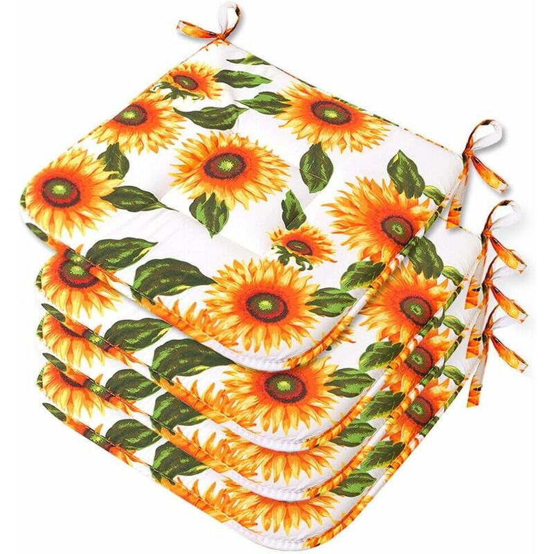 foto del prodotto emmevi mv s.p.a. set 4 cuscini sedia cotone con lacci lavabili morbidi universali copri sedie cucina girasoli bianco