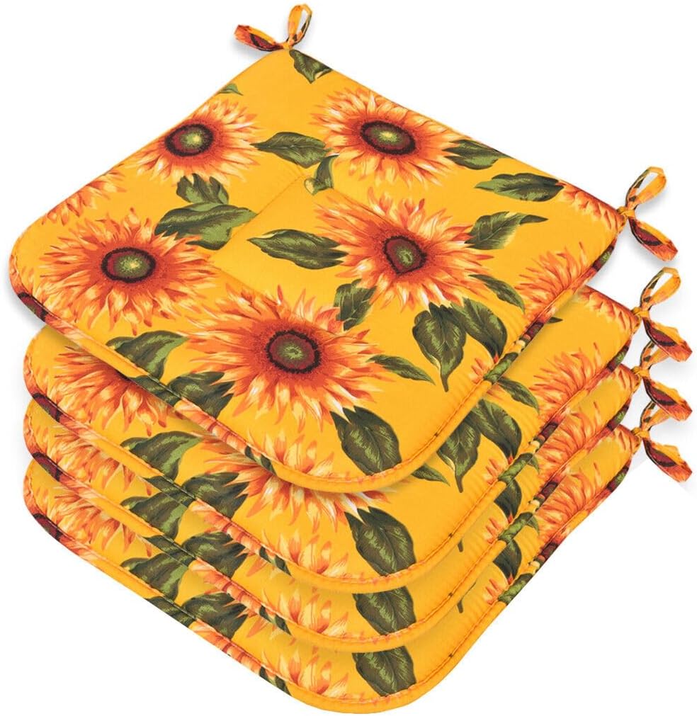 foto del prodotto emmevi mv s.p.a. set 4 cuscini sedia cotone con lacci lavabili morbidi universali copri sedie cucina girasoli giallo