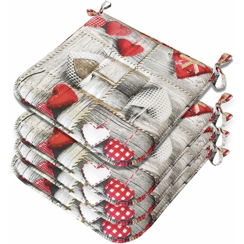 foto del prodotto emmevi mv s.p.a. set 4 cuscini sedia cotone con lacci lavabili morbidi universali coprisedia cucina shabby chic
