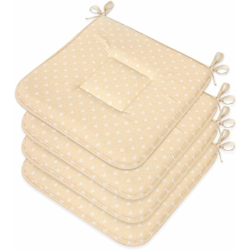 foto del prodotto emmevi mv s.p.a. set 4 cuscini sedia cotone con lacci lavabili trapuntati universali coprisedie cucina cuori giallo