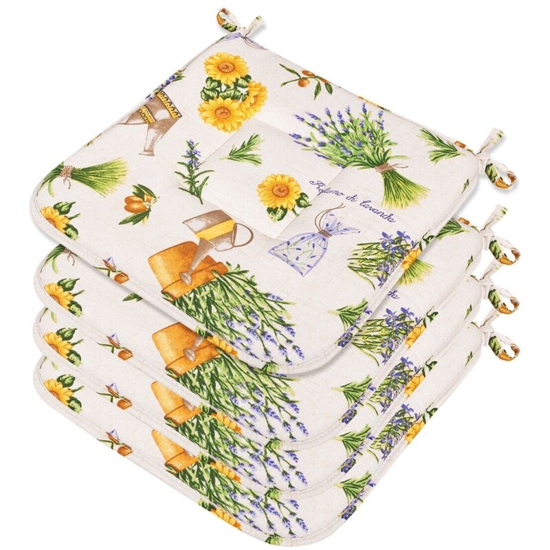 foto del prodotto emmevi mv s.p.a. set 4 cuscini sedia cotone con lacci lavabili universali coprisedia country shabby chic lavanda