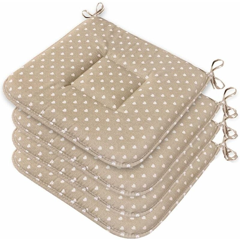 foto del prodotto emmevi mv s.p.a. set 4 cuscini sedia cotone con lacci lavabili universali trapuntati coprisedie cucina cuori beige