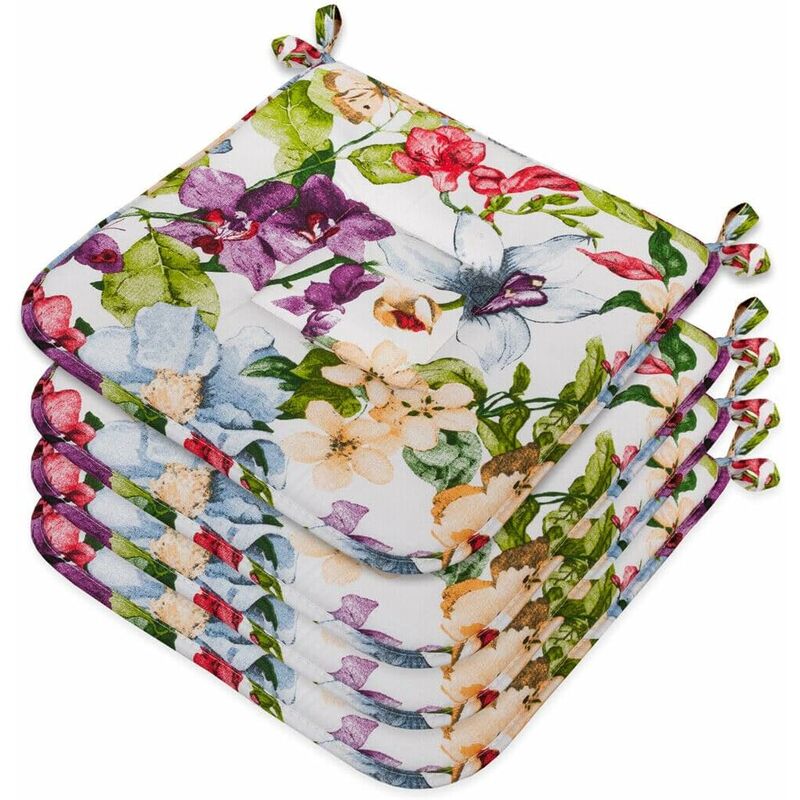foto del prodotto emmevi mv s.p.a. set 4 cuscini sedia cotone lavabili lacci universali coprisedia morbido cucina fiori farfalla viola