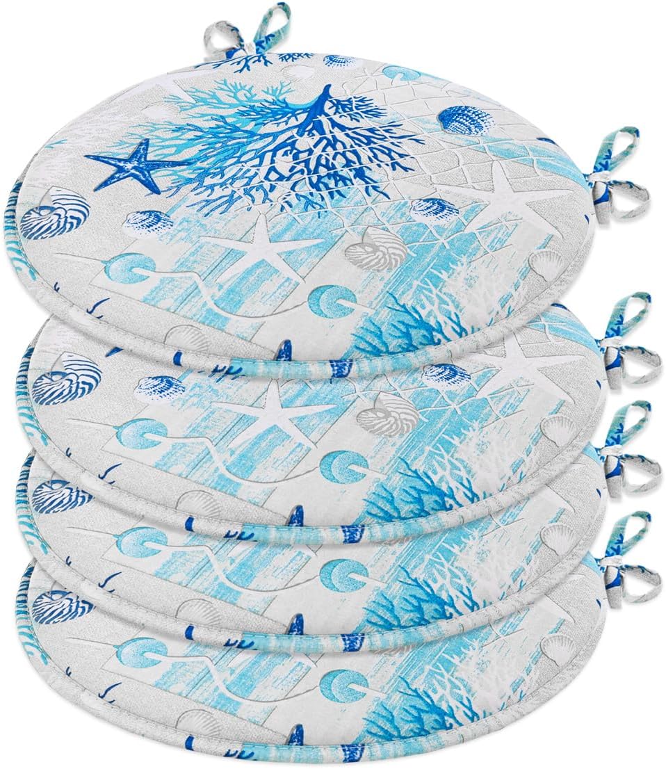 foto del prodotto emmevi mv s.p.a. set 4 cuscini sedia rotondi cotone con lacci lavabili morbidi coprisedia tondi corallo azzurro