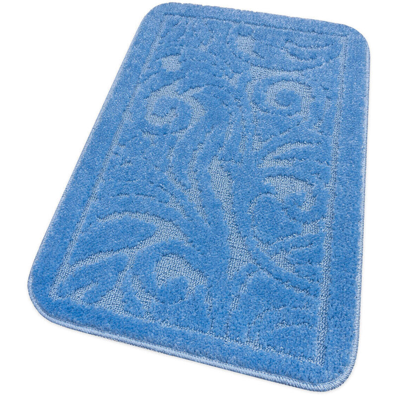 foto del prodotto emmevi mv s.p.a. tappeto bagno damascato scendiletto camera barocca morbido assorbente antiscivolo azzurro 50x80 cm