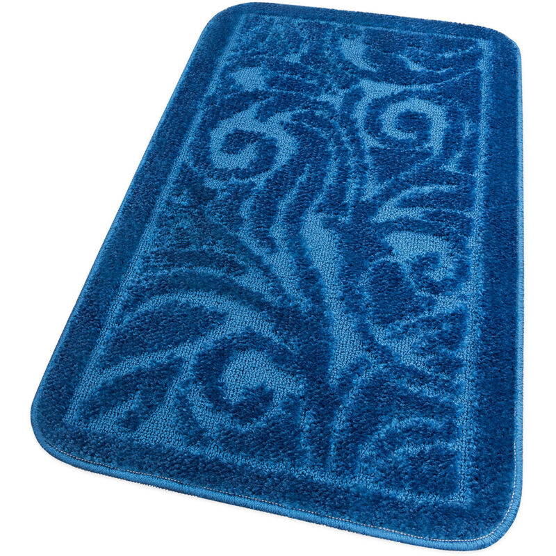 foto del prodotto emmevi mv s.p.a. - tappeto bagno damascato scendiletto camera barocca morbido assorbente antiscivolo blu - 50x110 cm