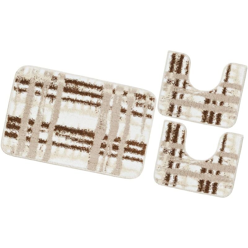 foto del prodotto emmevi mv s.p.a. tappeto bagno moderno set 3 pezzi morbido antiscivolo lavabile striato 100 made in italy beige