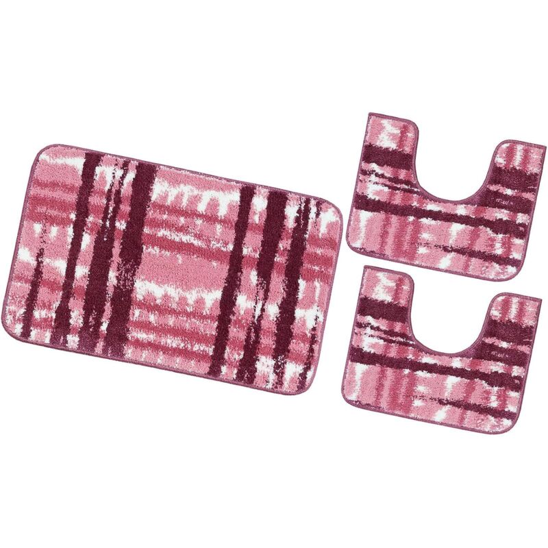 foto del prodotto emmevi mv s.p.a. tappeto bagno moderno set 3 pezzi morbido antiscivolo lavabile striato 100 made in italy rosa
