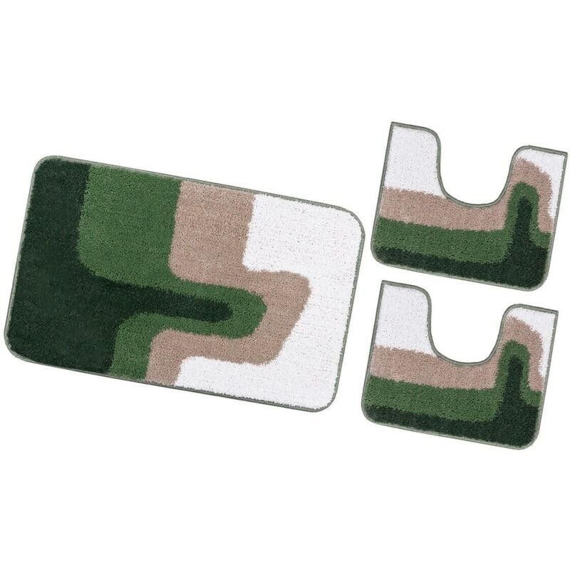 foto del prodotto emmevi mv s.p.a. tappeto bagno scendiletto pelo raso morbido assorbente antiscivolo lavabile set 3 pezzi verde