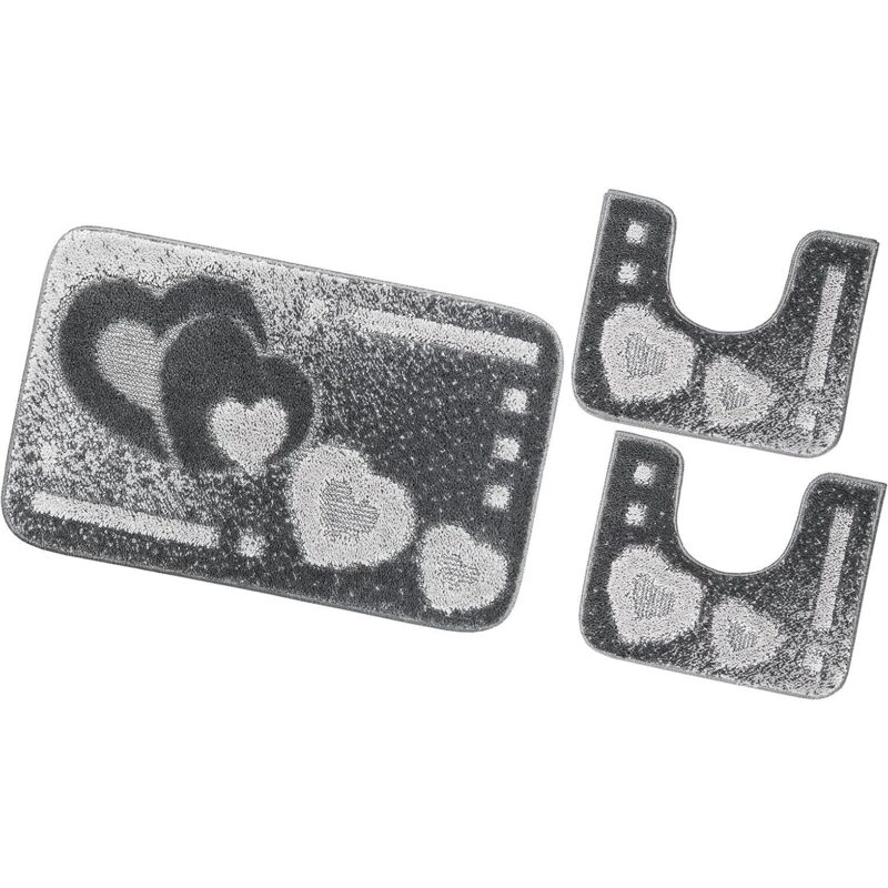 foto del prodotto emmevi mv s.p.a. - tappeto bagno set 3 pezzi cuori morbido soffice antiscivolo assorbente doccia 100 made in italy - grigio