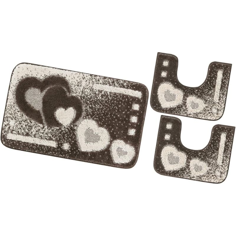 foto del prodotto emmevi mv s.p.a. tappeto bagno set 3 pezzi cuori morbido soffice antiscivolo assorbente doccia 100 made in italy marrone