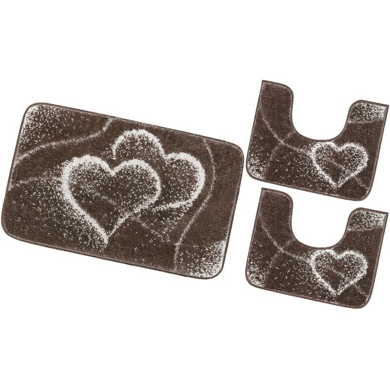 foto del prodotto emmevi mv s.p.a. tappeto bagno set 3 pezzi cuori soffice antiscivolo assorbente scendiletto doccia 100 made in italy marrone