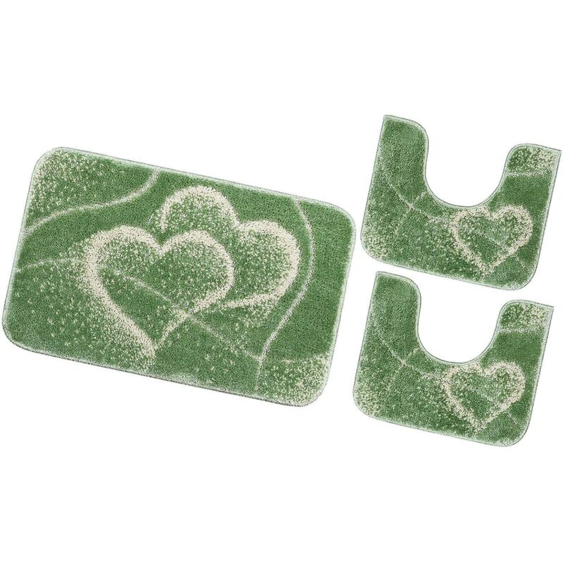 foto del prodotto emmevi mv s.p.a. tappeto bagno set 3 pezzi cuori soffice antiscivolo assorbente scendiletto doccia 100 made in italy verde