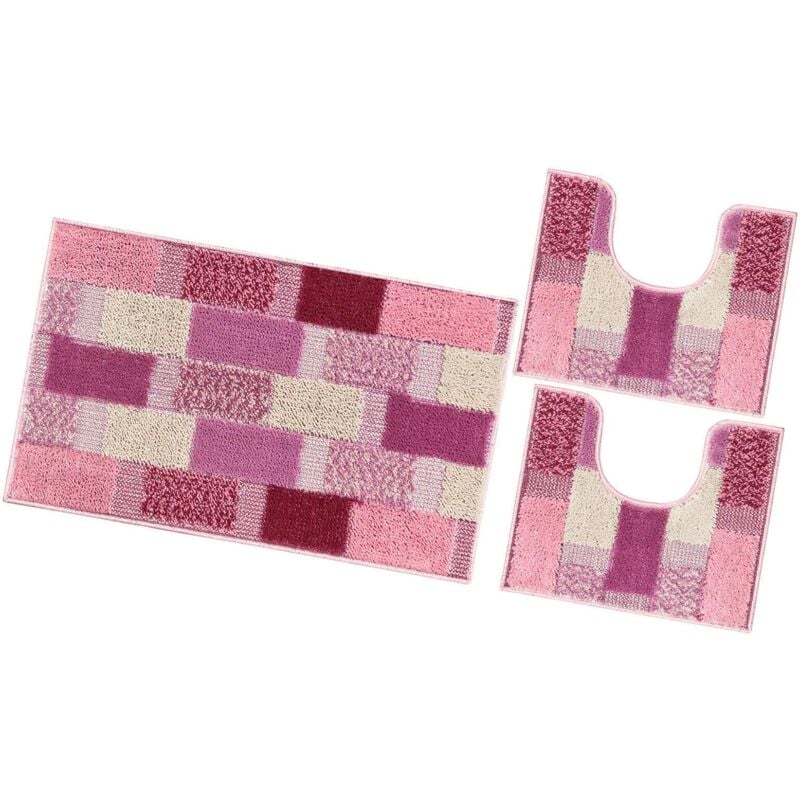 foto del prodotto emmevi mv s.p.a. tappeto bagno set 3 pezzi moderno soffice antiscivolo assorbente doccia 100 made in italy rosa