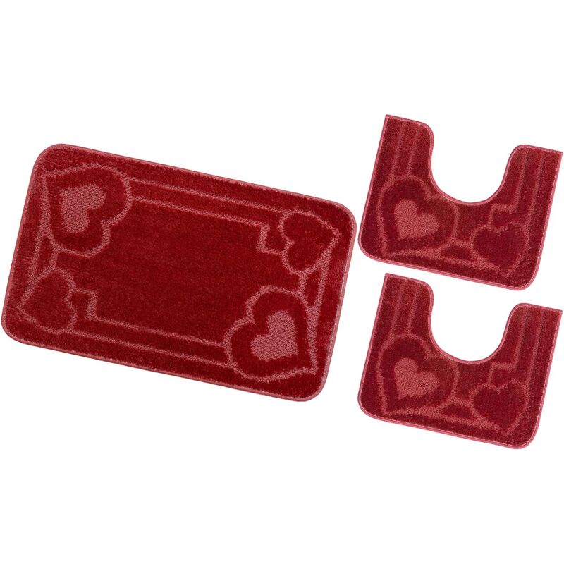 foto del prodotto emmevi mv s.p.a. tappeto bagno set 3 pezzi tinta unita antiscivolo assorbente camera letto 100 made in italy rosso