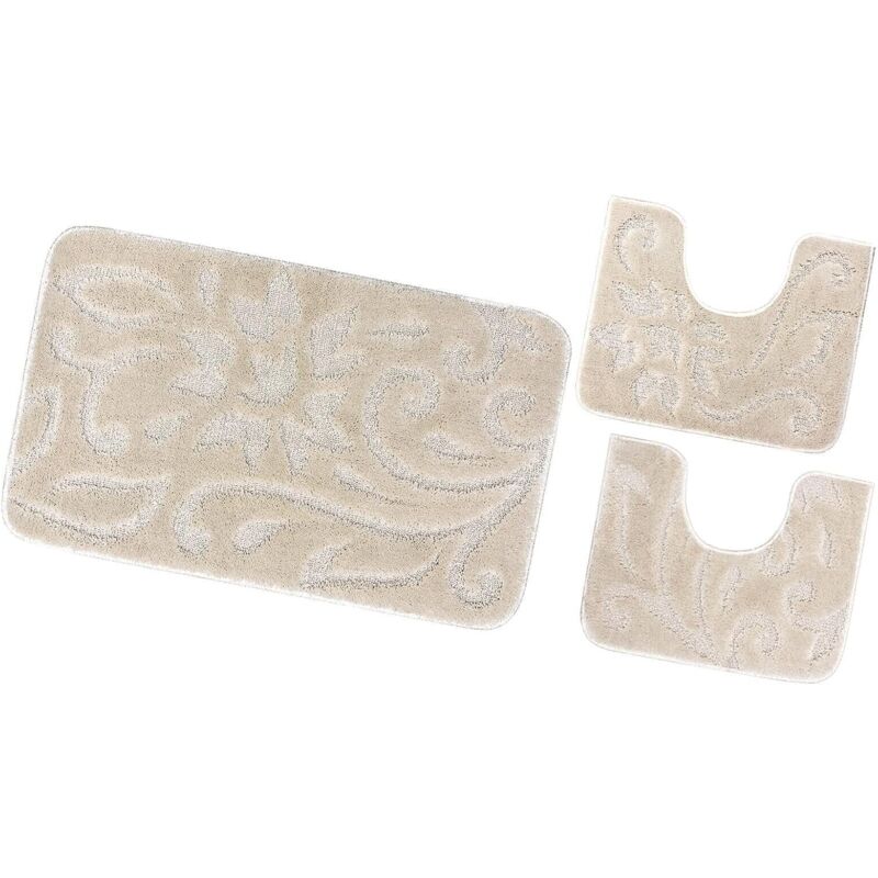 foto del prodotto emmevi mv s.p.a. tappeto bagno set 3 pezzi tinta unita antiscivolo assorbente morbido 100 made in italy beige