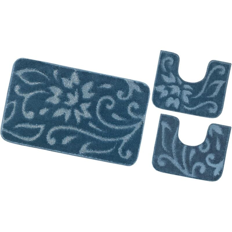foto del prodotto emmevi mv s.p.a. tappeto bagno set 3 pezzi tinta unita antiscivolo assorbente morbido 100 made in italy blu