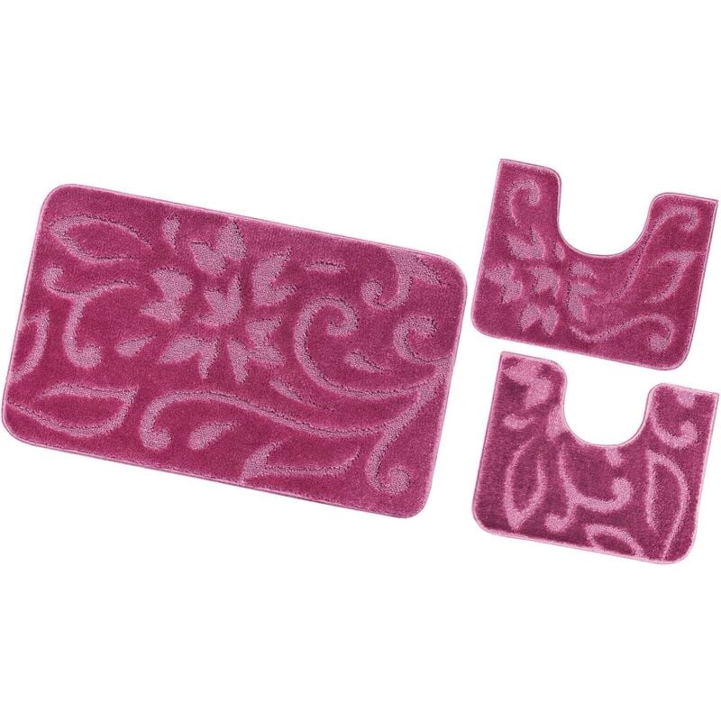 foto del prodotto emmevi mv s.p.a. tappeto bagno set 3 pezzi tinta unita antiscivolo assorbente morbido 100 made in italy porpora
