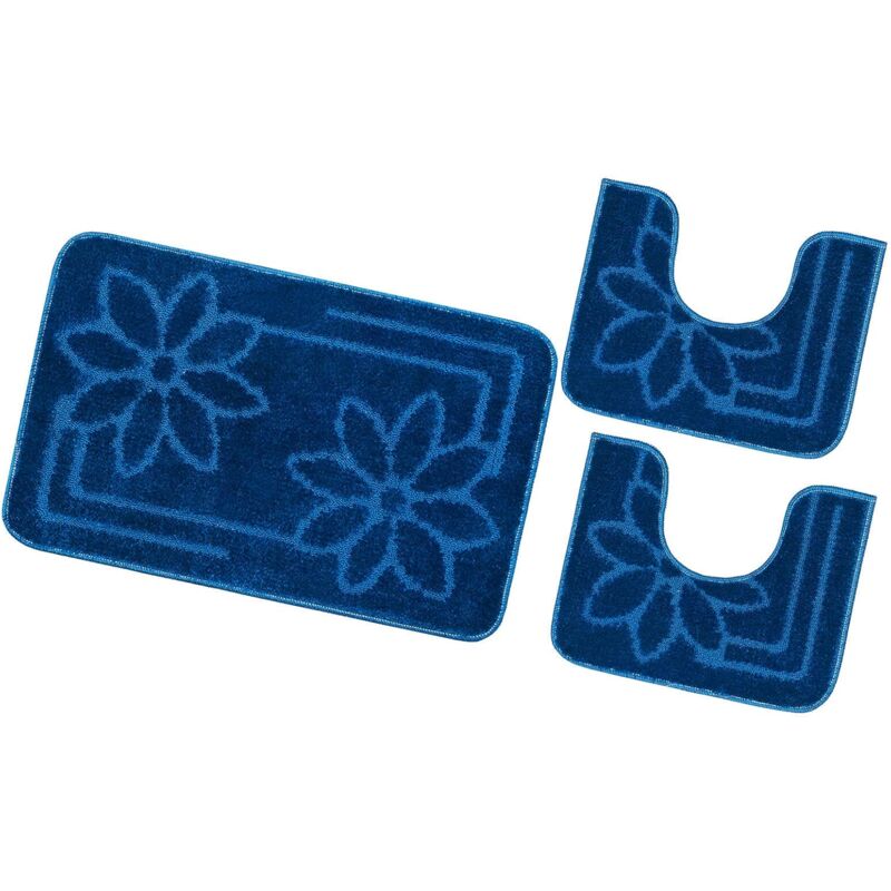 foto del prodotto emmevi mv s.p.a. tappeto bagno set 3 pezzi tinta unita antiscivolo assorbente scendietto 100 made in italy blu