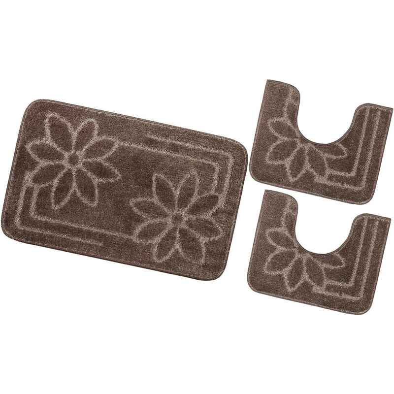 foto del prodotto emmevi mv s.p.a. tappeto bagno set 3 pezzi tinta unita antiscivolo assorbente scendietto 100 made in italy marrone