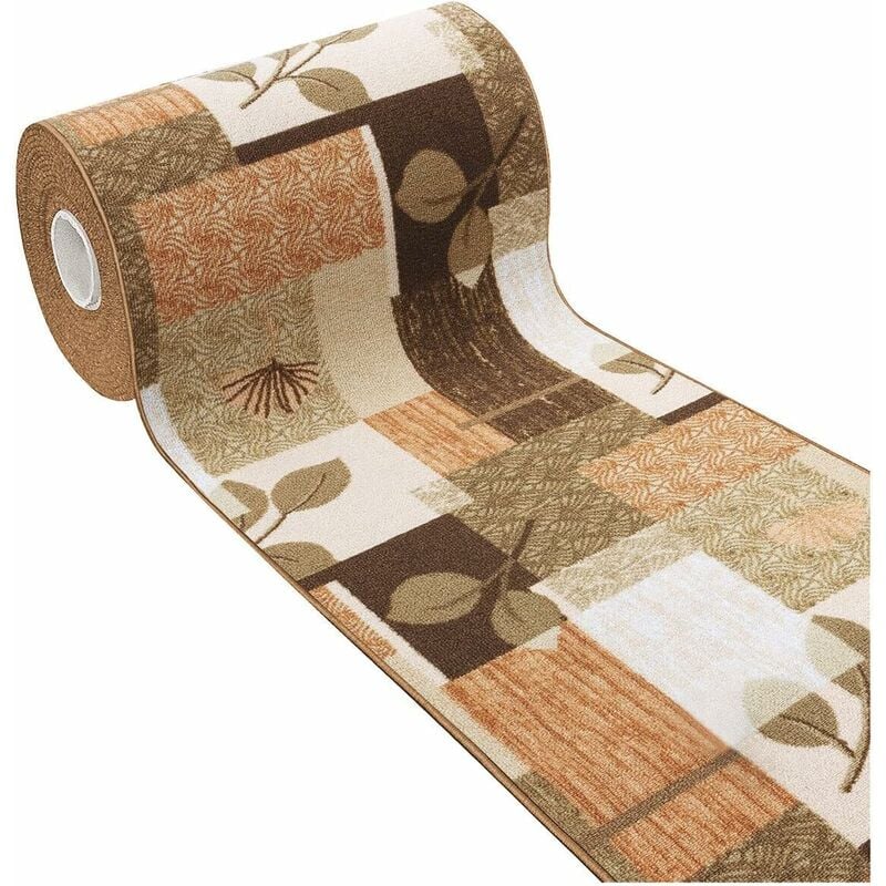 foto del prodotto emmevi mv s.p.a. tappeto cucina antiscivolo bordato passatoia ingresso lavabile fantasia foglie 100 made in italy beige 50x80 cm
