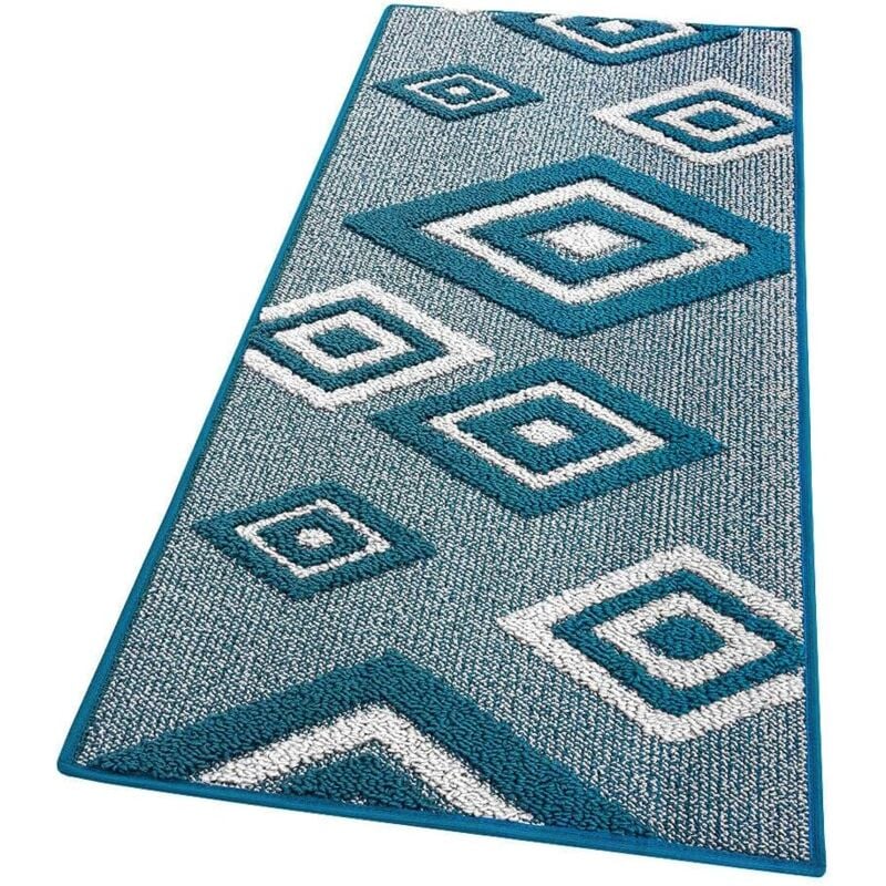 foto del prodotto emmevi mv s.p.a. - tappeto cucina rombi tridimensionali 3d assorbente morbido moderno antiscivolo blu - 50x135 cm