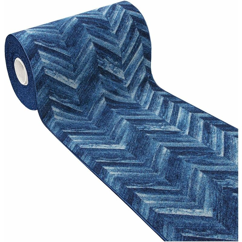 foto del prodotto emmevi mv s.p.a. tappeto cucina tessitura piatta effetto parquet antiscivolo corridoio bagno 100 made in italy blu 50x115 cm