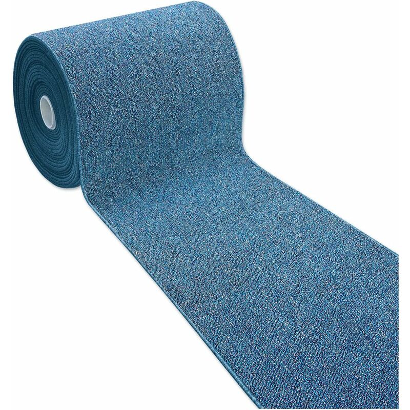 foto del prodotto emmevi mv s.p.a. - tappeto cucina tessitura piatta tinta unita antiscivolo multiuso corsia corridoio bagno 100 made in italy blu - 57x400 cm