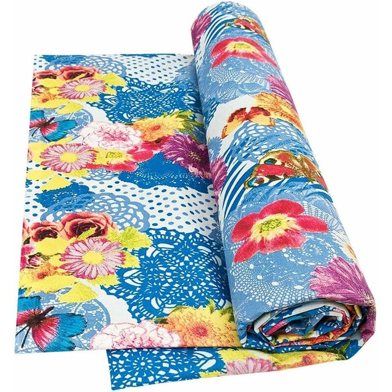 foto del prodotto emmevi mv s.p.a. - telo arredo copritutto letto poltrona copridivano cotone cuoricini fiori e farfalle blu - 170x280 cm