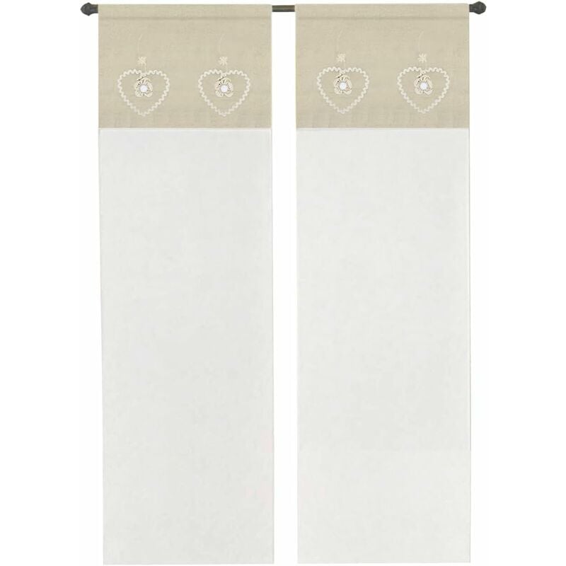 foto del prodotto emmevi mv s.p.a. tenda finestra porta interno coppia 2 pz cuore shabby chic tessuto semitrasparente beige 60x150 cm