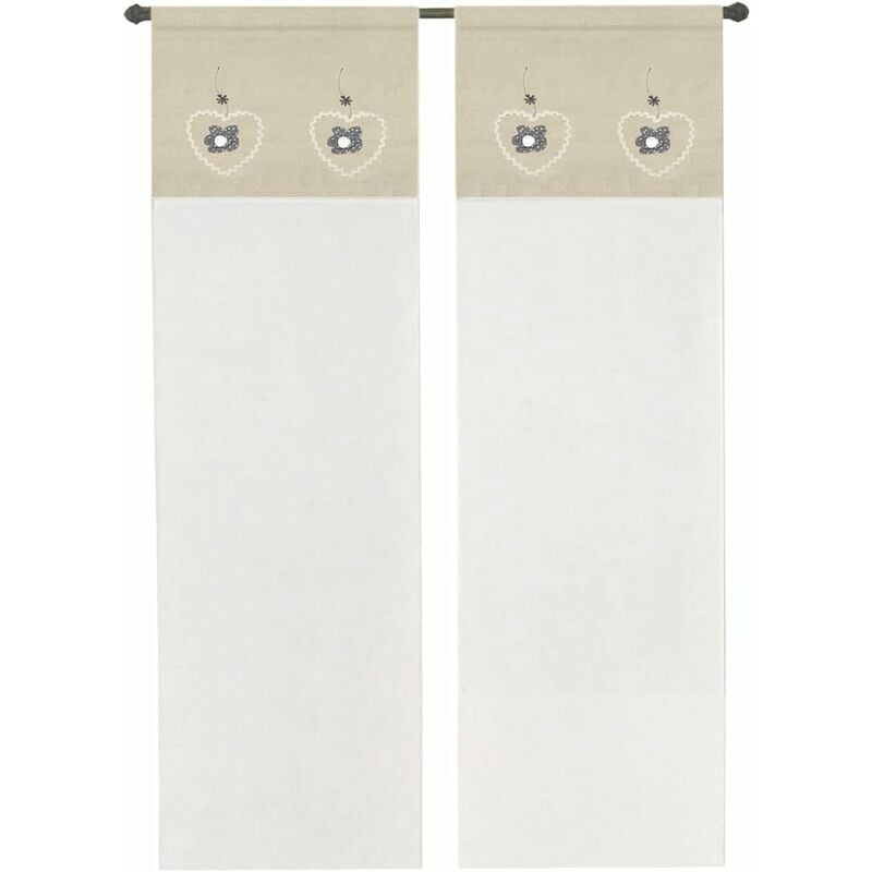 foto del prodotto emmevi mv s.p.a. tenda finestra porta interno coppia 2 pz cuore shabby chic tessuto semitrasparente grigio 60x240 cm
