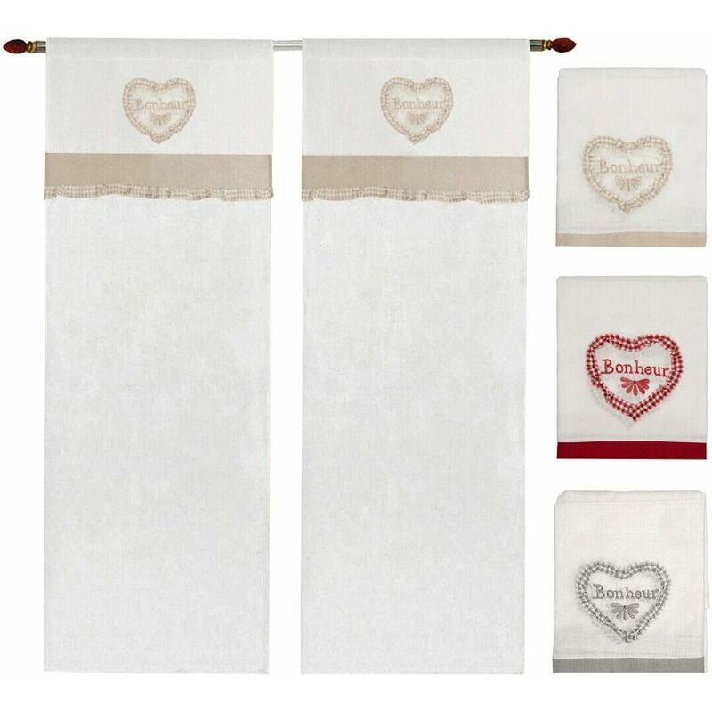 foto del prodotto emmevi mv s.p.a. tende finestre porta interno tessuto lino semitrasparente coppia 2 pz cuore quadretti bordeaux 60x150 cm