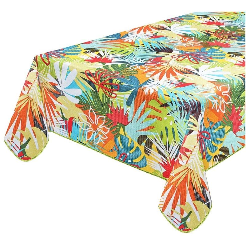 foto del prodotto emmevi mv s.p.a. tovaglia antimacchia bordata copritavolo foglie palme multicolore cotone plastificato 135x135 cm